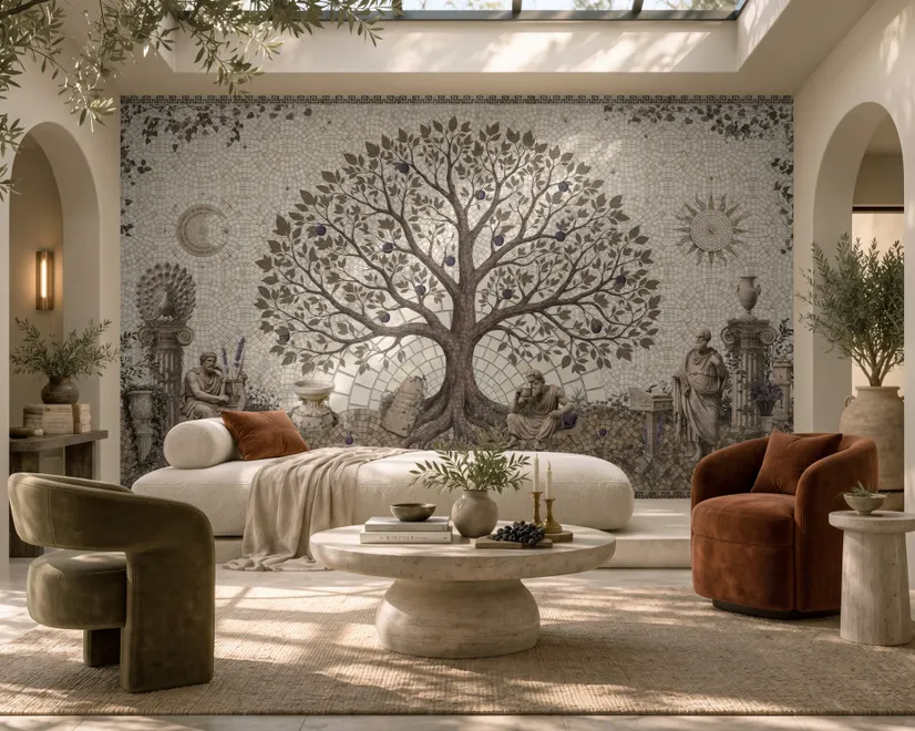 Ancient Roman Garden Tree With Mosaic Art Wallpaper Mural 