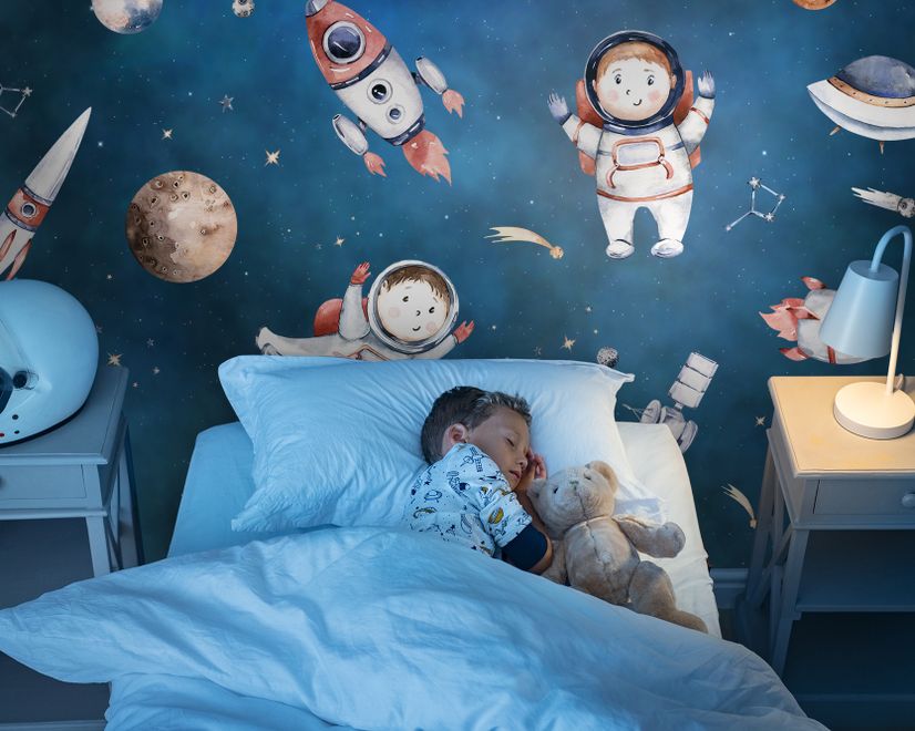 Kinder Aquarell Weltraum mit Planeten Fototapete