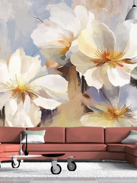 Papier peint panoramique fleurs blanches à la peinture à l'huile