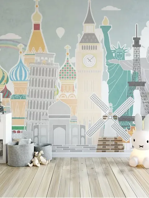 Kids Landmark Buildings Wallpaper Mural