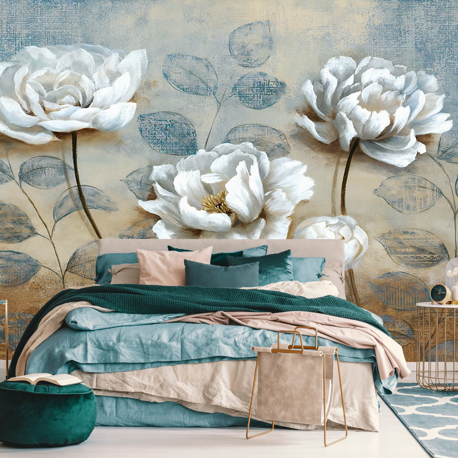 Vintage Oil Painting Peony Floral Wallpaper Mural - Peel and Stick