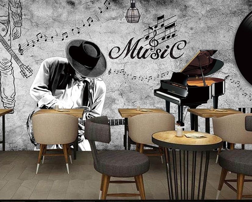 Dark Music Notes with Piano Wallpaper Mural
