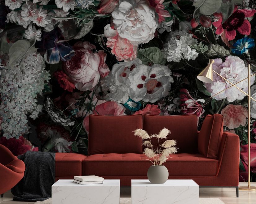 Red Floral Bouqet Wallpaper Mural
