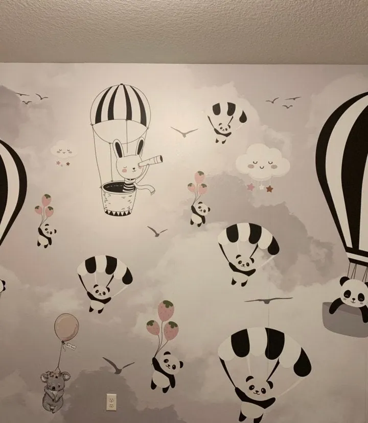 Hot Air Balloon with Cartoons Animals Kids Nursery Wallpaper Mural