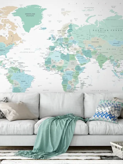 Green Political World Map Wallpaper Mural