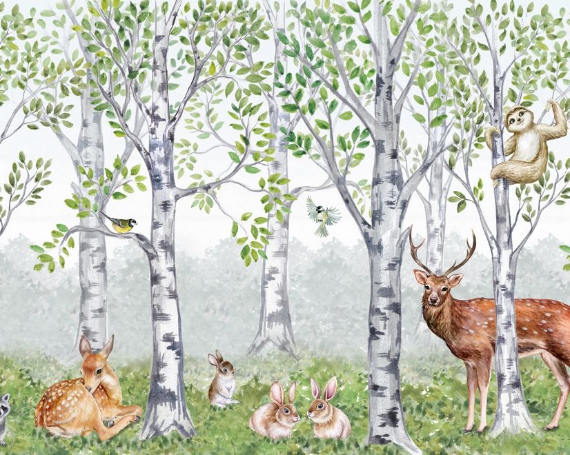 Kids Woodland Animals in the Forest Wallpaper Mural