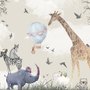 Papier peint aquarelle enfants animaux de la forêt avec girafe zèbre hippopotame panaromique