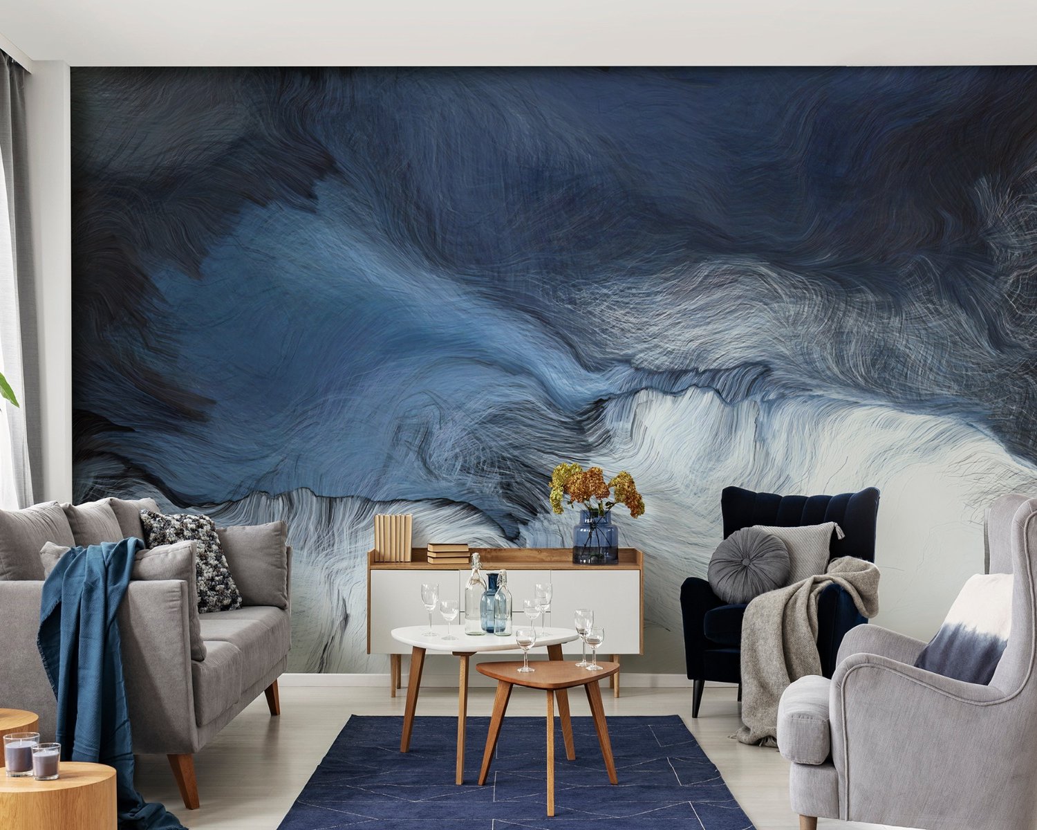 Abstract Dark Blue Brush Wallpaper Mural - Peel and Stick