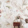 Soft Flamingo Art with Boho Tropical Leaf Wallpaper Mural