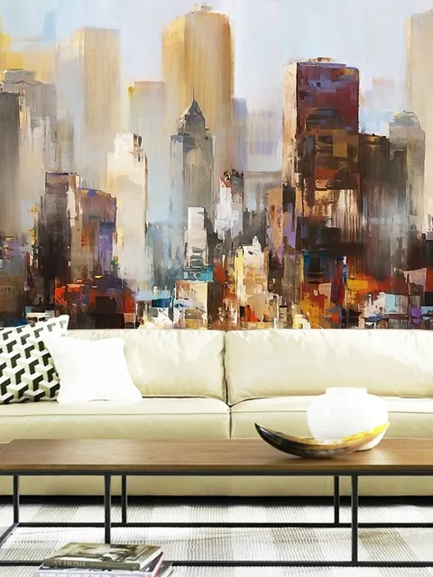 Watercolor Dark City Landscape Wallpaper Mural