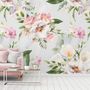 Watercolor White Pink Floral Bouquet Wallpaper Mural
