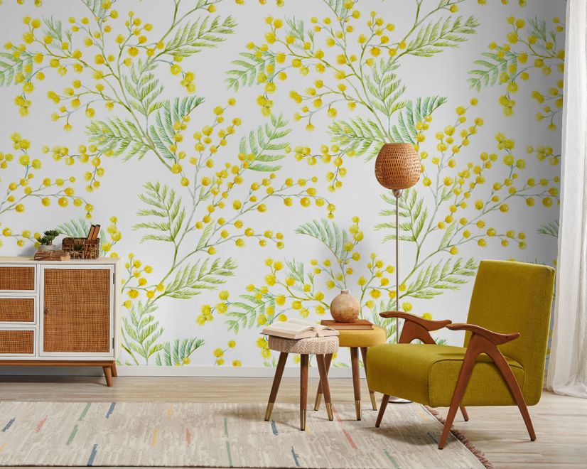 Yellow Herbs Floral Wallpaper Mural