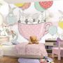 Rabbit Flying in the Cups with Baloon Wallpaper Mural