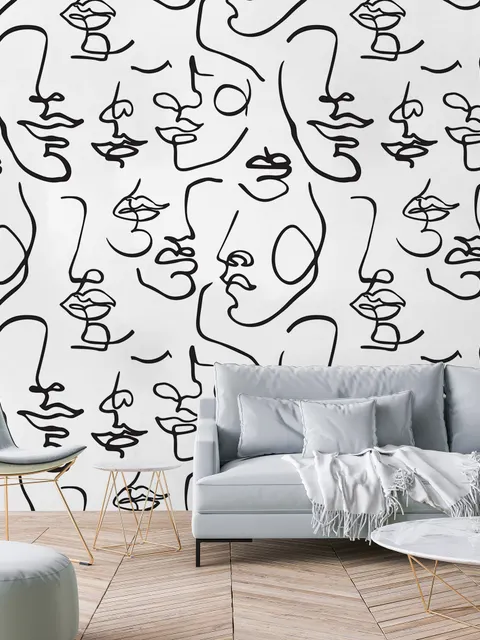 Abstrait Charmant Artistique Visages Papier peint panoramique