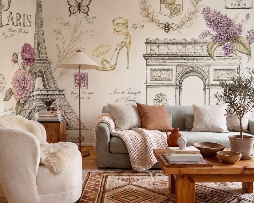 Colorful Drawing Eiffel Tower Wallpaper Mural