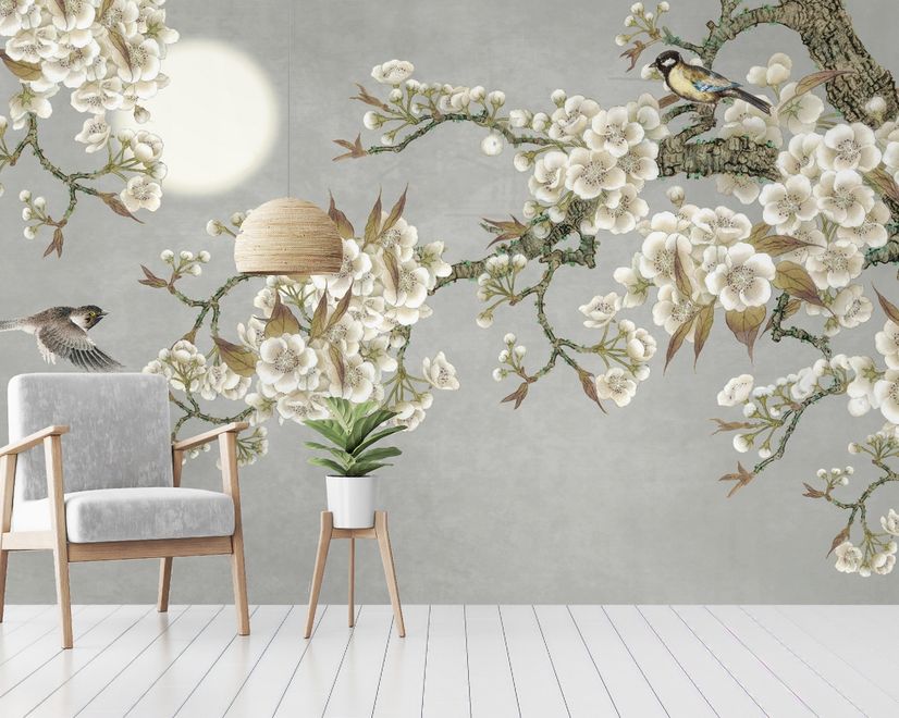 White Plum Blossom Wallpaper Mural