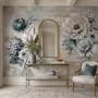 Papier peint panoramique floral avec des notes de musique
