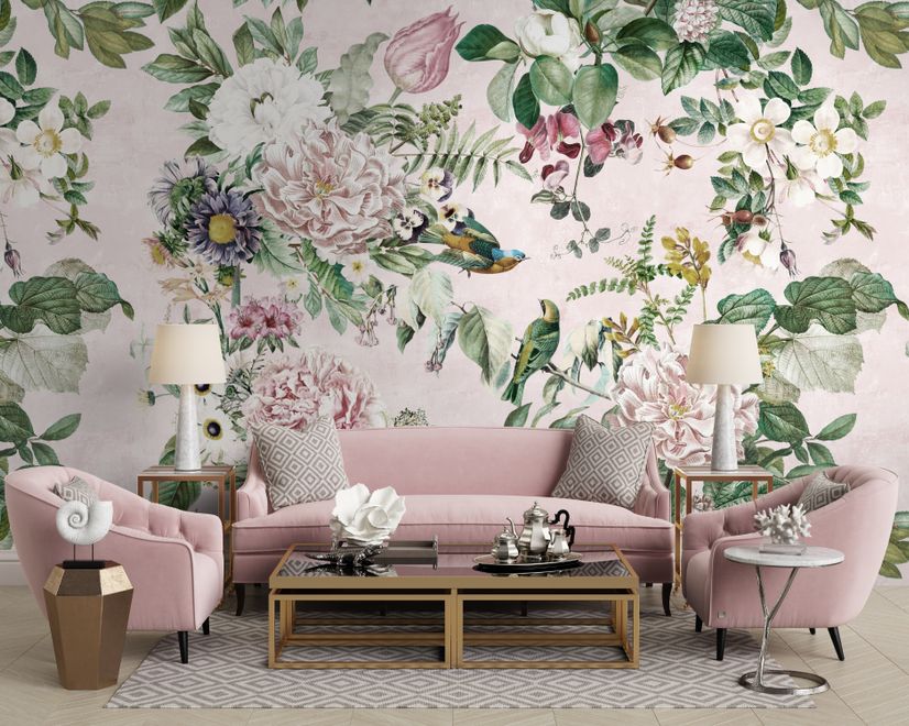 Dark Botanical Soft Floral Wallpaper Mural