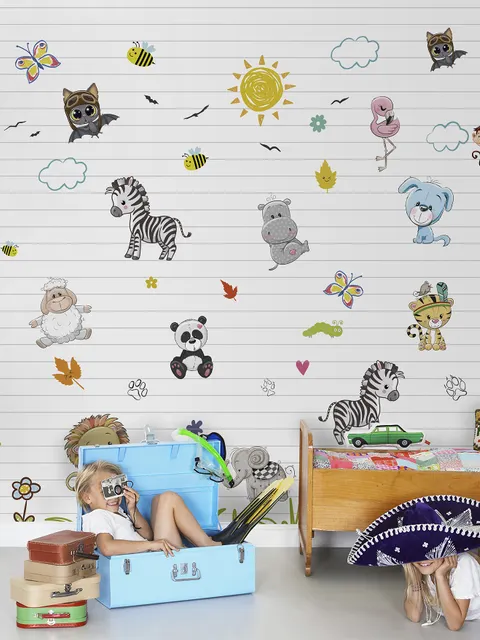Cute Baby Animals with Sun Wallpaper Mural