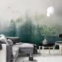 Papier peint forêt brumeuse et lever de soleil