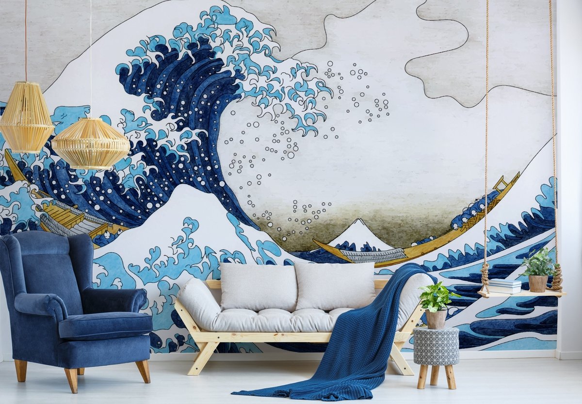 Vintage Wave Drawing Wallpaper Mural - Peel and Stick