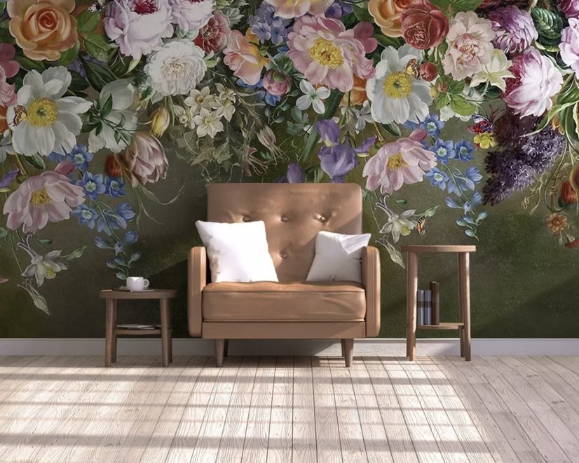 Vintage Bunte Rankenblumen Fototapete