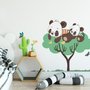 Panda and Her Cubs on the Tree with Butterfly and Birds Wall Decal Sticker
