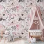 Kids Nursery Floral Pink Rose Pattern Wallpaper Mural