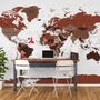 Papier peint panoramique de la carte du monde politique en blanc et marron