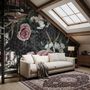 Bunte Blumen mit dunklem geometrischem Muster Fototapete
