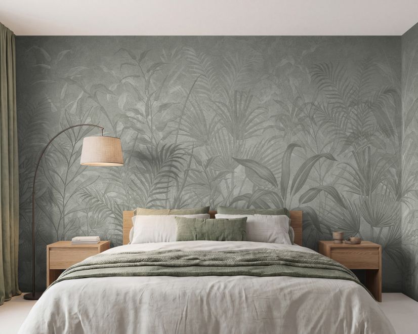 Monochrome Tropical Botanical Wallpaper Mural