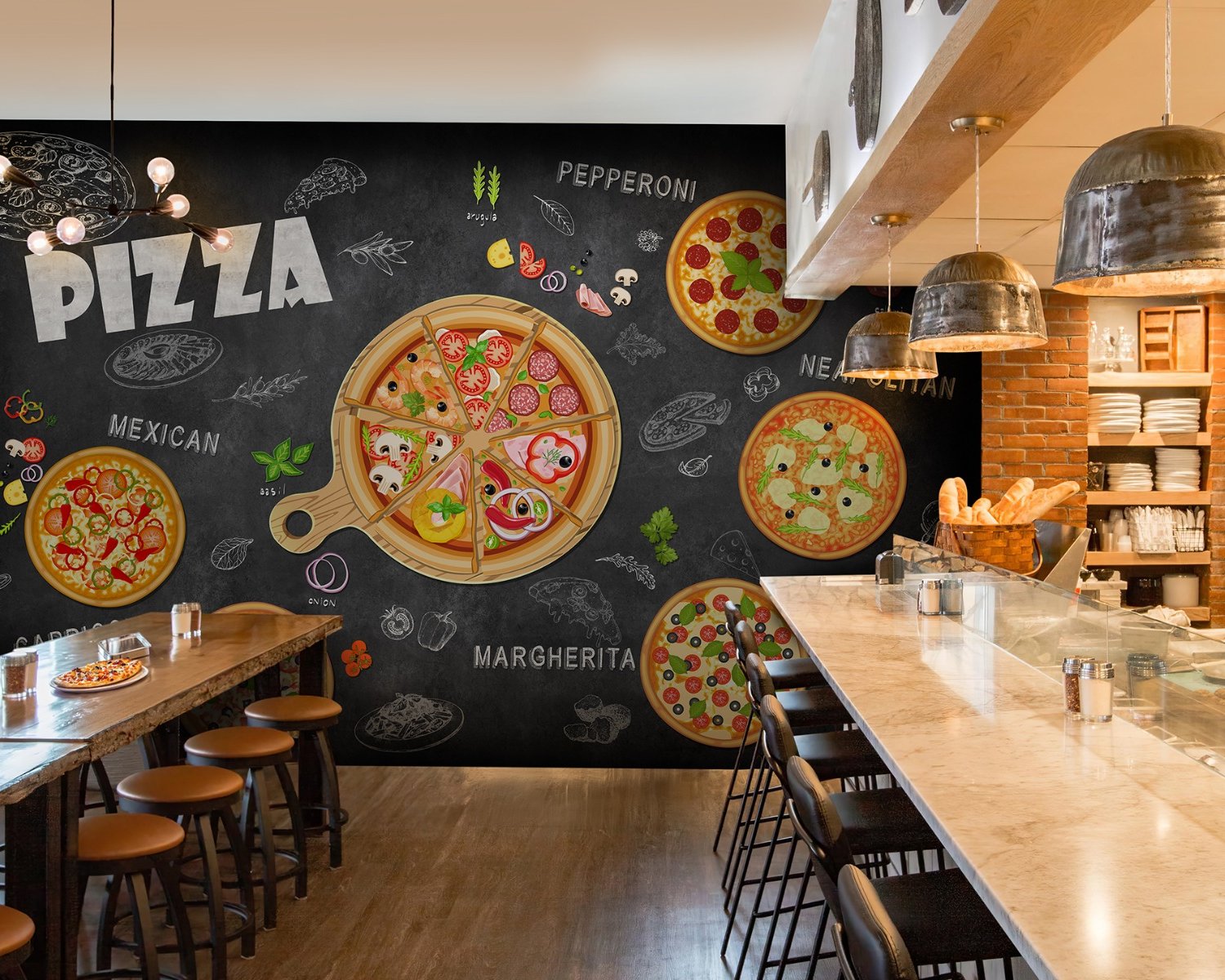 3D Look Italiano Pizza Fototapete - Selbstklebende