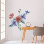 Blau Rotes Aquarell Gänseblümchen Blumenstrauß Wandtattoo