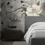 Papier peint art fleurs vintage crème