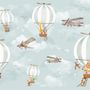 Kinderzimmer-Fototapete Heißluftballon mit Cartoon-Tieren
