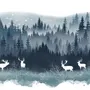 Misty Forest Landscape and Horned Deer Wallpaper Mural