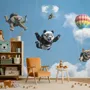 Kinder Fototapete mit spielerischen Tieren beim Fallschirmspringen