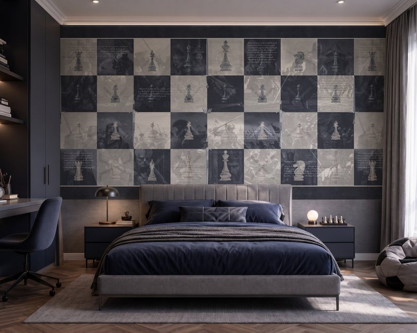 Monochrome Medieval Chessboard Historical Wallpaper Mural
