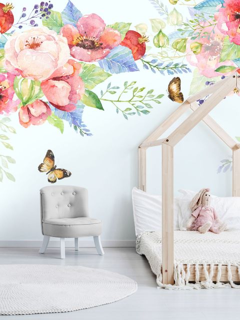 Pink Boho Vine Florals Wallpaper Mural