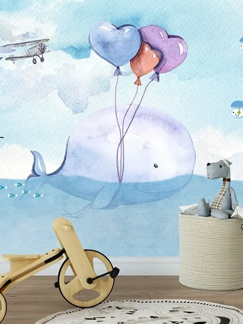 Cartoon Whale Sea Landscape Wallpaper Mural