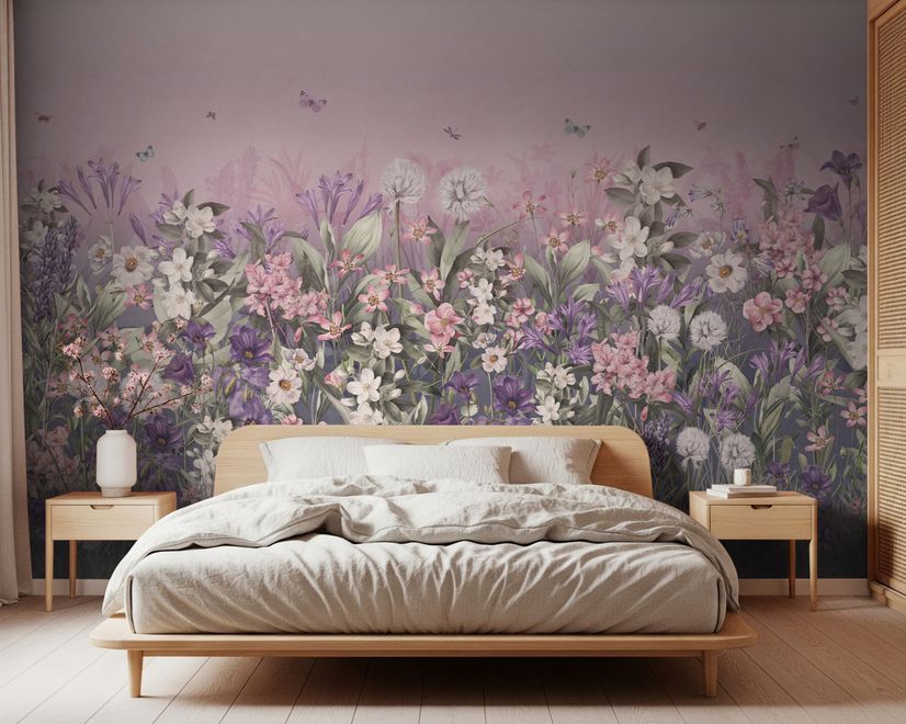 Soft Blooming Floral Meadow  Kids Wallpaper