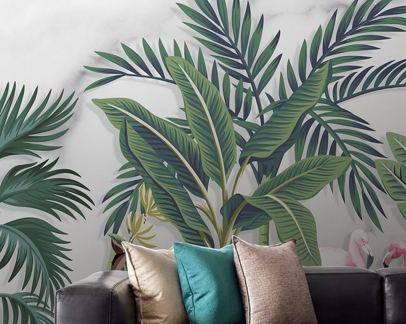 Flamingo Toucan with Vintage Forest Wallpaper Mural