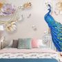 3D Embossed Look Tulip Floral with Peacock Wallpaper Mural