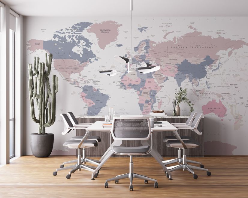 Pink and Purple Political World Map Wallpaper Mural