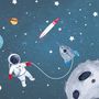 Watercolor Space with Astronaut and Meteor Wallpaper Mural