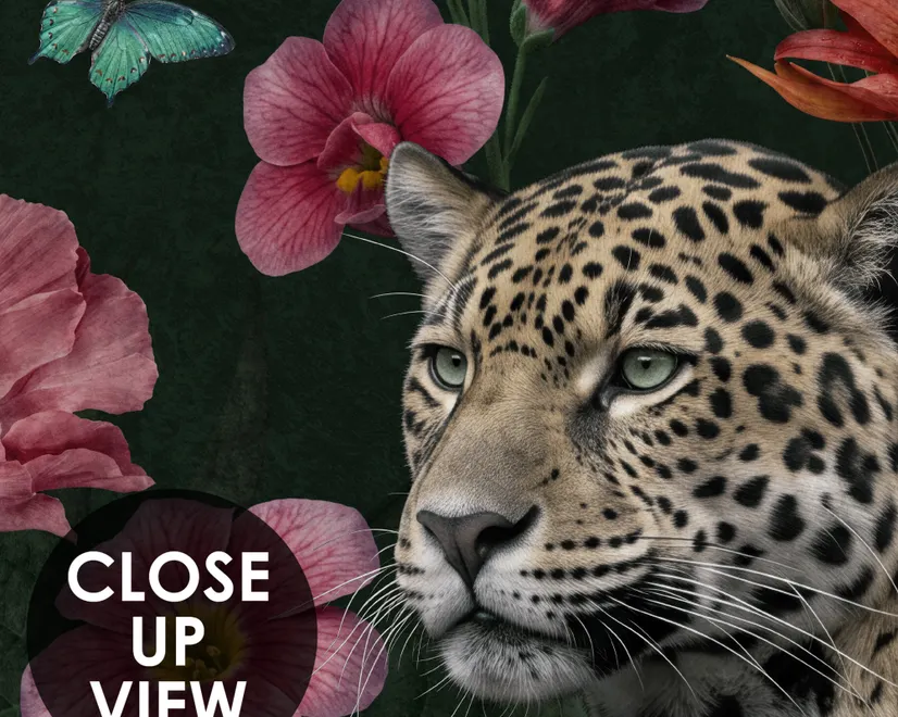 Elegant Tropical Botanical Floral and Leopard Wallpaper 