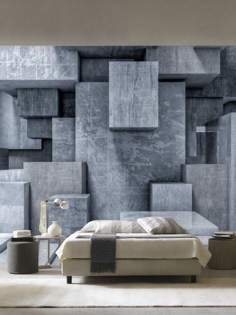 Fototapete 3D-Look Betonstil Graue Abstrakte Würfel