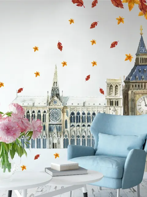 Londres Big Ben et Westminster avec feuilles d'automne Stickers muraux Sticker
