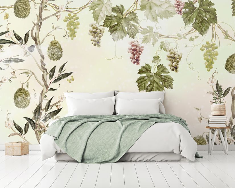 Soft Tropical Grape Trees and Durian Fruits Wallpaper Mural