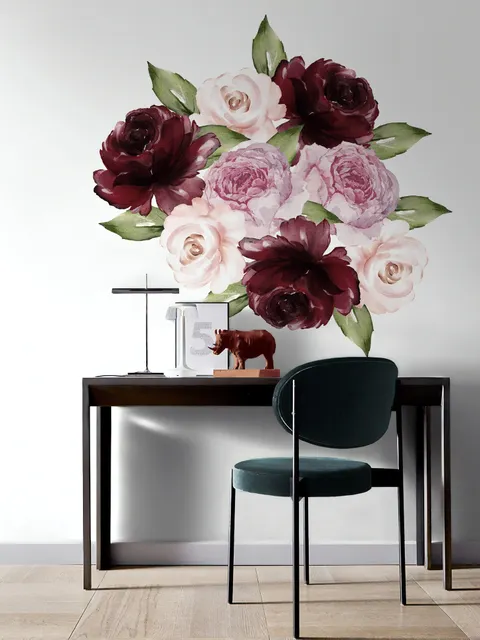 Watercolor Red Pink Peony Floral Wall Decal Sticker